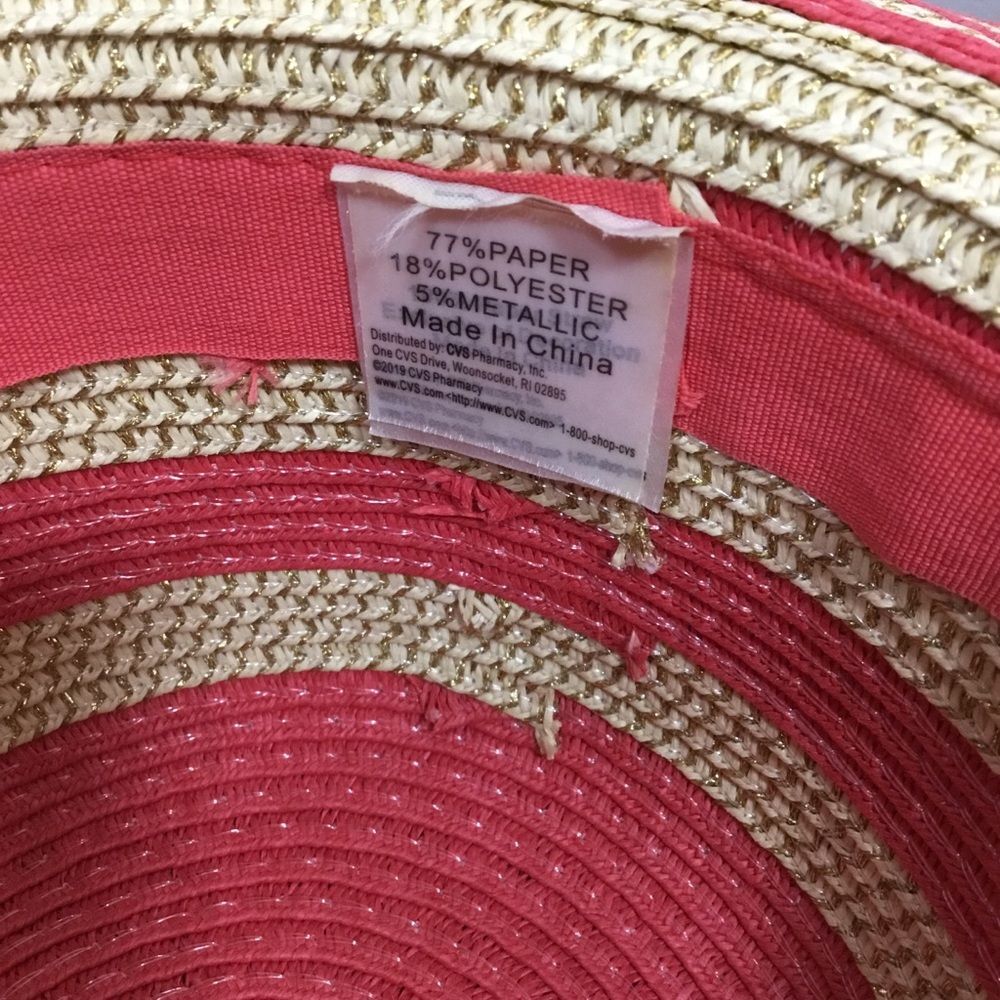 Coral with cream and gold striped floppy wide brim floppy hat summer beach boho - Picture 4 of 6